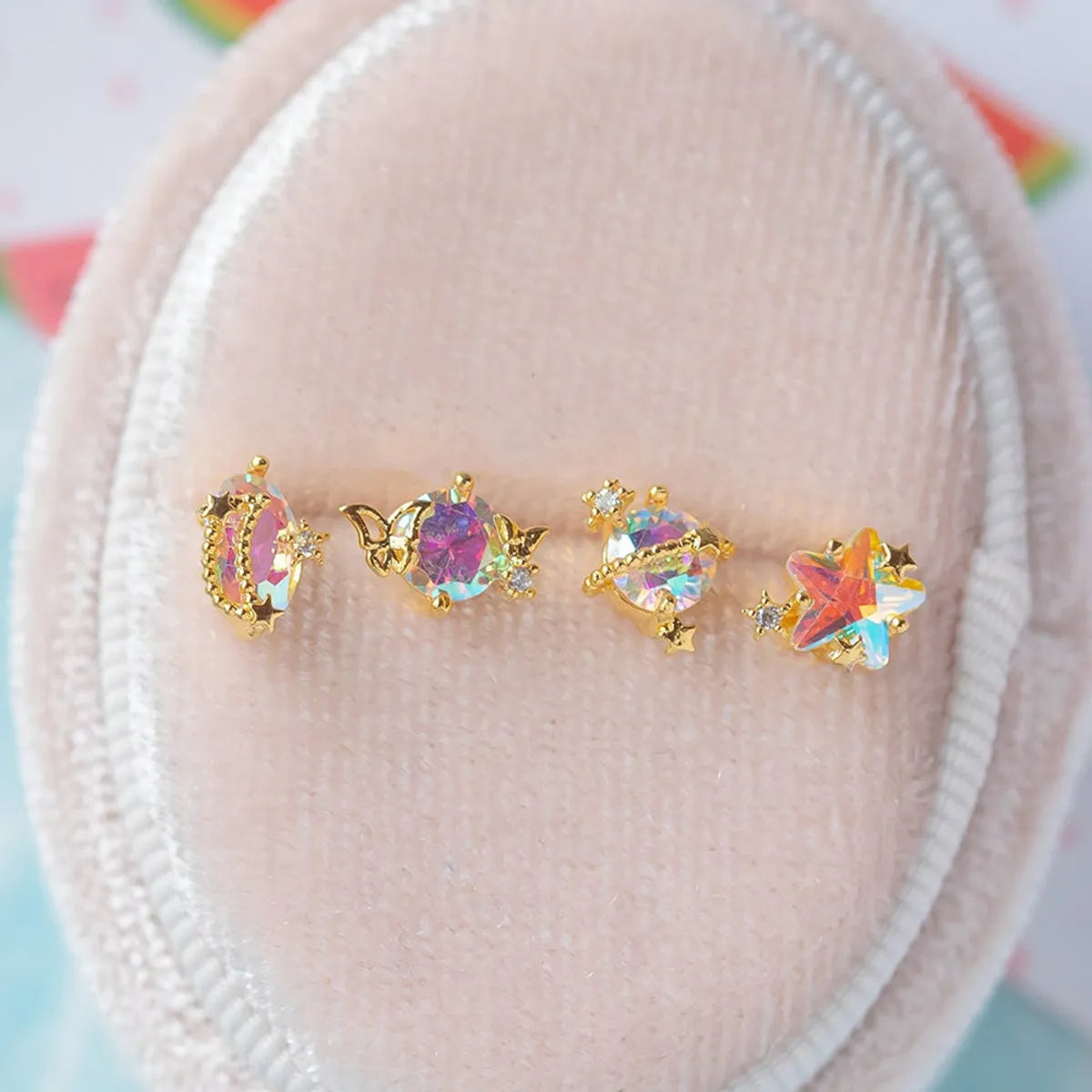 Fashion Constellation Brass Gem Ear Studs In Bulk