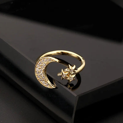 Fashion Constellation Star Moon Copper Plating Zircon Open Ring 1 Piece