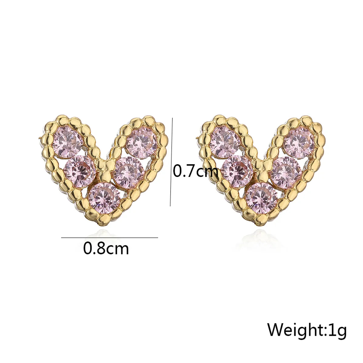 Fashion Copper 18k Gold Heart-shaped Zircon Stud Earrings