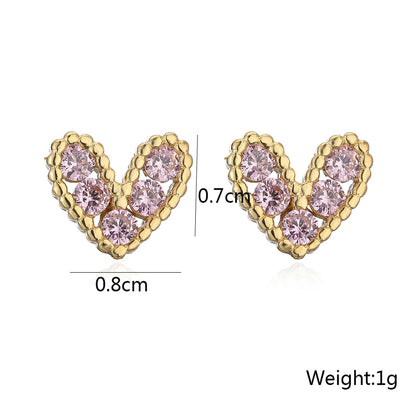 Fashion Copper 18k Gold Heart-shaped Zircon Stud Earrings