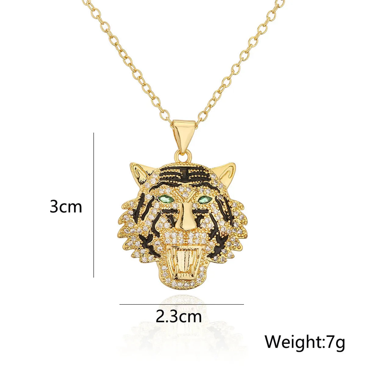 Fashion Copper 18k Gold Plating Zircon Animal Necklace Tiger Leopard Lion Pendant