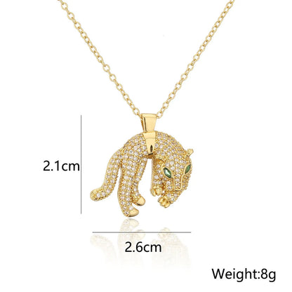 Fashion Copper 18k Gold Plating Zircon Animal Necklace Tiger Leopard Lion Pendant