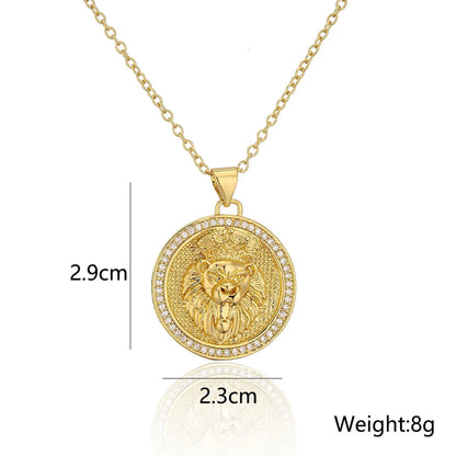 Fashion Copper 18k Gold Plating Zircon Animal Necklace Tiger Leopard Lion Pendant