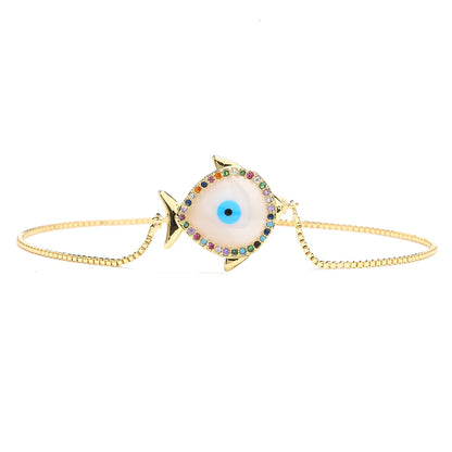 Fashion Copper 18k Gold Plating Zircon Oil Dripping Devil'S Eye Adjustable Bracelet