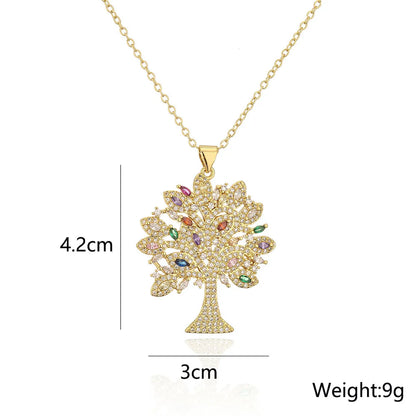 Fashion Copper 18k Gold Zircon Tree Shaped Goddess Pendant Necklace