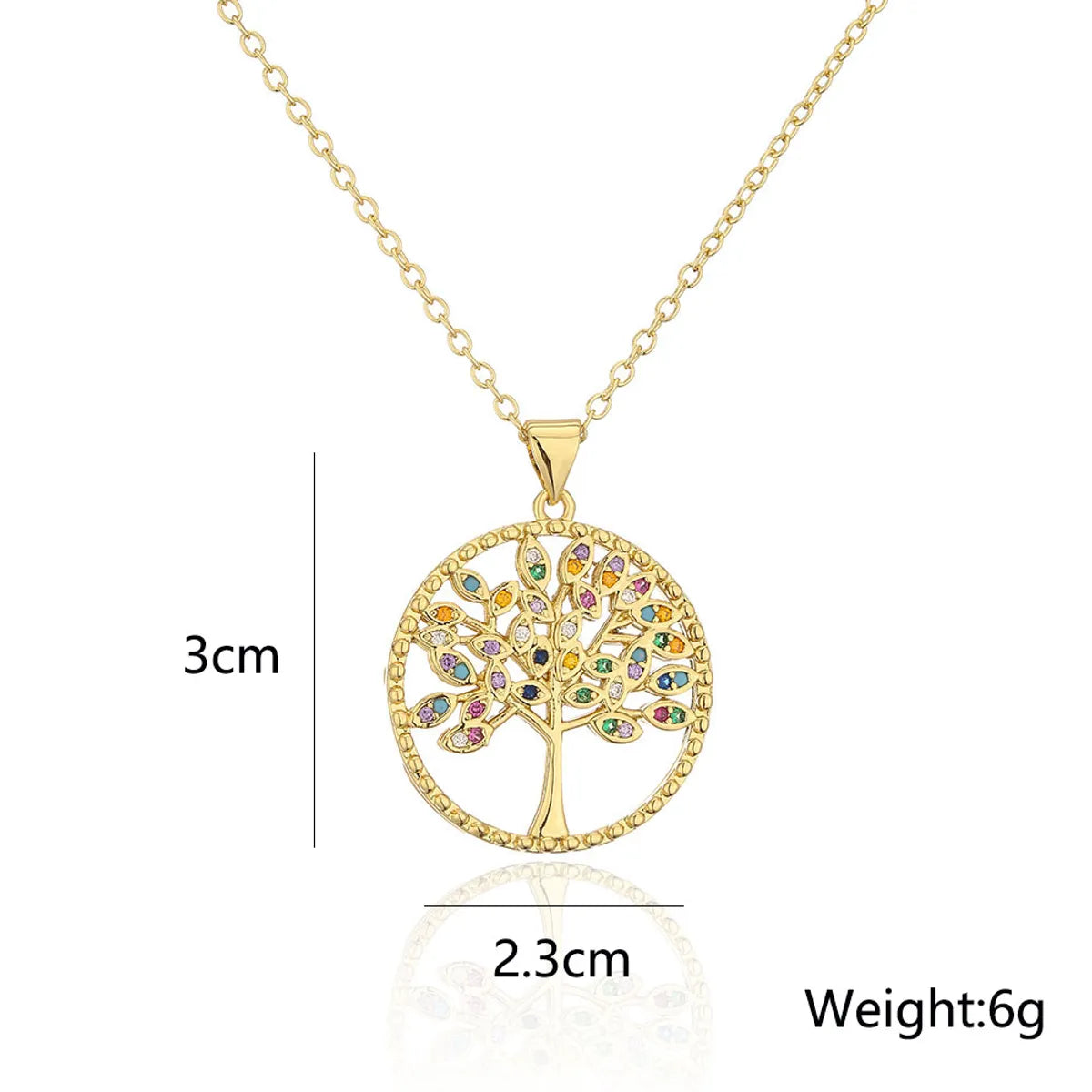 Fashion Copper 18k Gold Zircon Tree Shaped Goddess Pendant Necklace