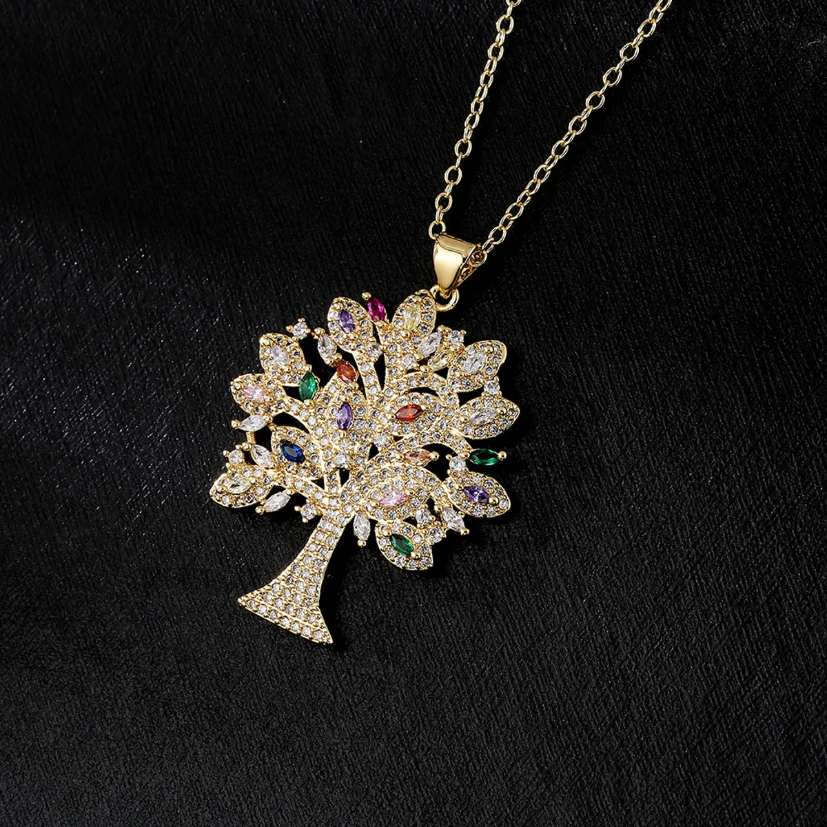 Fashion Copper 18k Gold Zircon Tree Shaped Goddess Pendant Necklace