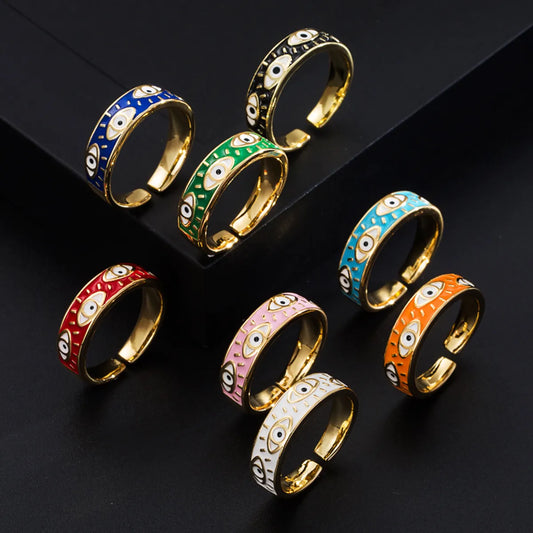 Fashion Copper Color Dripping Oil Devil'S Eye Open Simple Copper Ring Wholesale