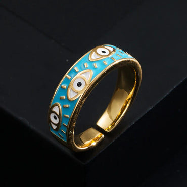 Fashion Copper Color Dripping Oil Devil'S Eye Open Simple Copper Ring Wholesale