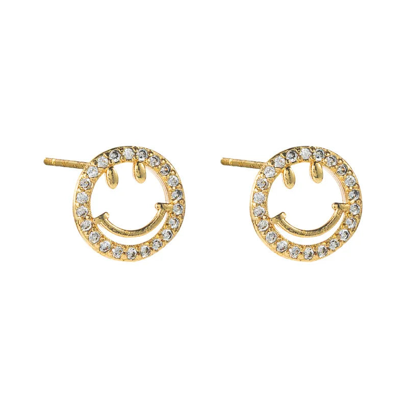 Fashion Copper  Inlaid Zircon Hollow Smile Face Earrings