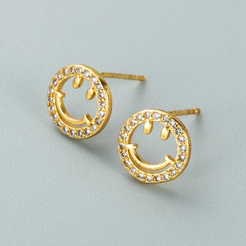 Fashion Copper  Inlaid Zircon Hollow Smile Face Earrings