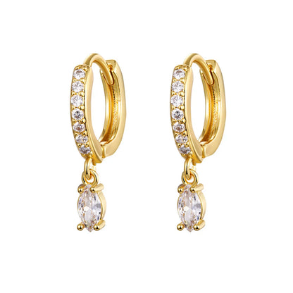 Fashion Copper Gold Plated Crescent Round Geometric Zircon Earrings