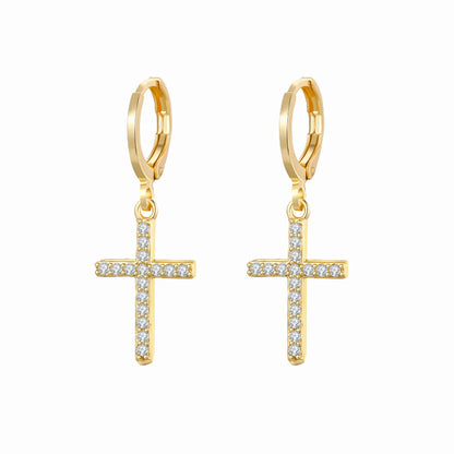 Fashion Copper Gold-plated Inlaid Zircon Heart Cross Palm Pendant Earrings