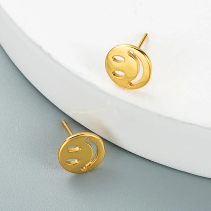 Fashion Copper Gold-plated Micro-inlaid Zircon Smiley Face Earrings