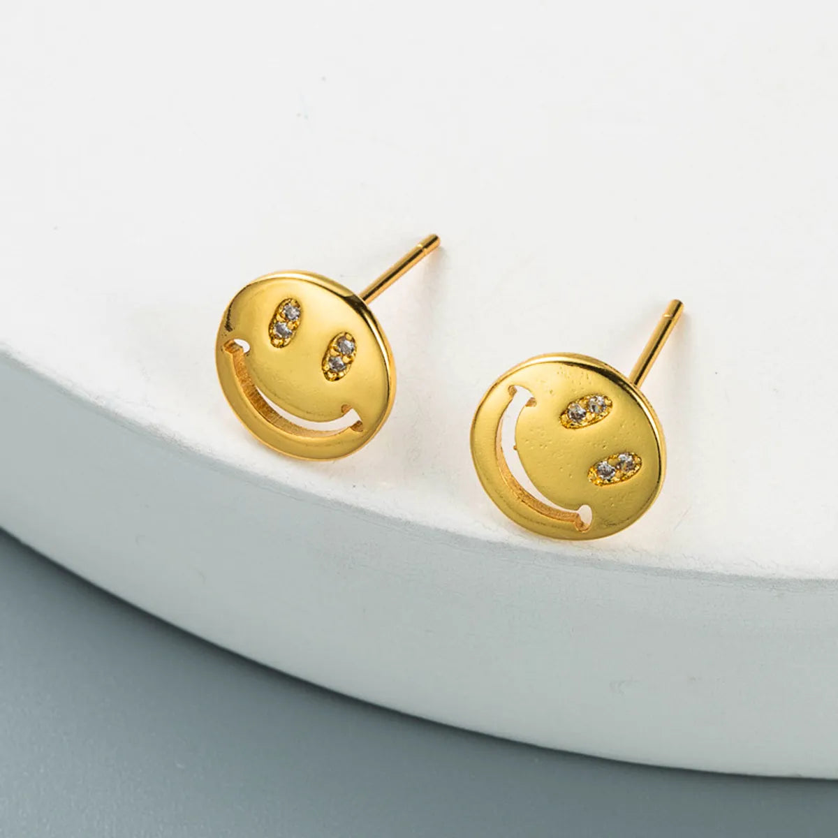 Fashion Copper Gold-plated Micro-inlaid Zircon Smiley Face Earrings