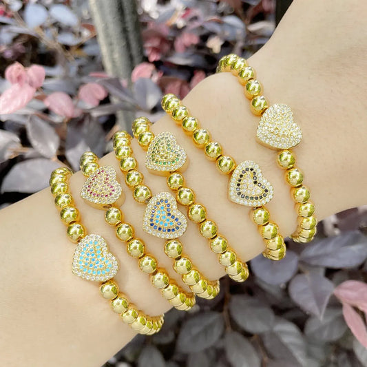 Fashion Copper Heart Shape Bracelet Daily Zircon Copper Bracelets