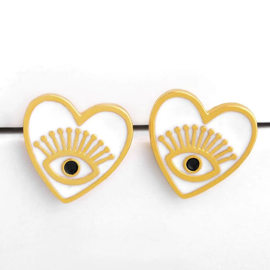 Fashion Copper Heart Shaped Eyes Stud Earrings Nhas155431