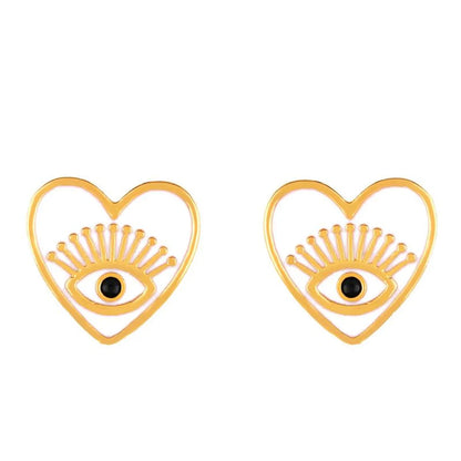 Fashion Copper Heart Shaped Eyes Stud Earrings Nhas155431