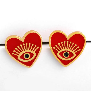 Fashion Copper Heart Shaped Eyes Stud Earrings Nhas155431