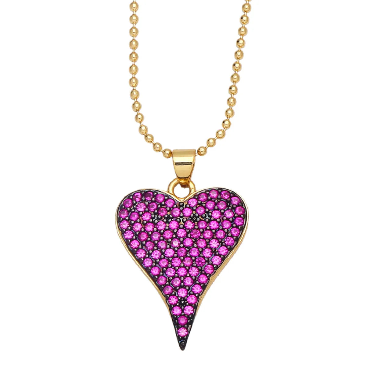 Fashion Copper Inlaid Color Zircon Peach Heart Pendant Clavicle Chain