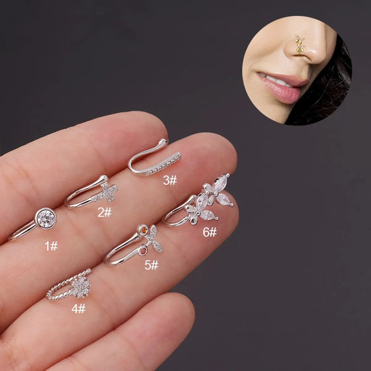 Fashion Copper Inlaid Zircon Non-porous Piercing Butterfly Shape Clip-on Nose Ring Wholesale Gooddiy