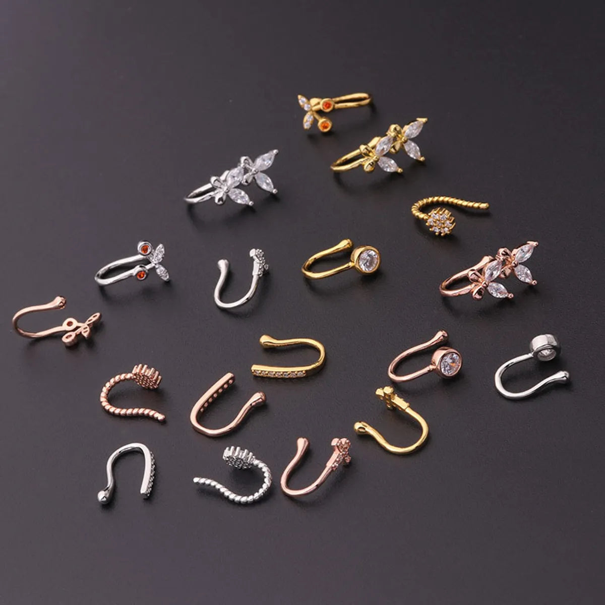 Fashion Copper Inlaid Zircon Non-porous Piercing Butterfly Shape Clip-on Nose Ring Wholesale Gooddiy