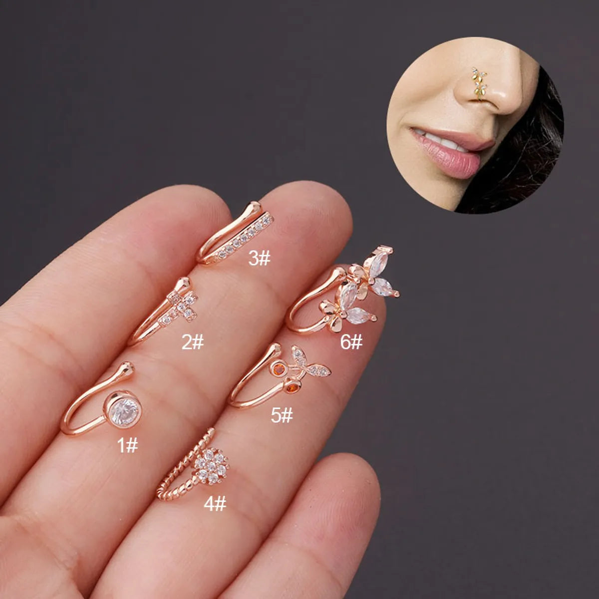 Fashion Copper Inlaid Zircon Non-porous Piercing Butterfly Shape Clip-on Nose Ring Wholesale Gooddiy