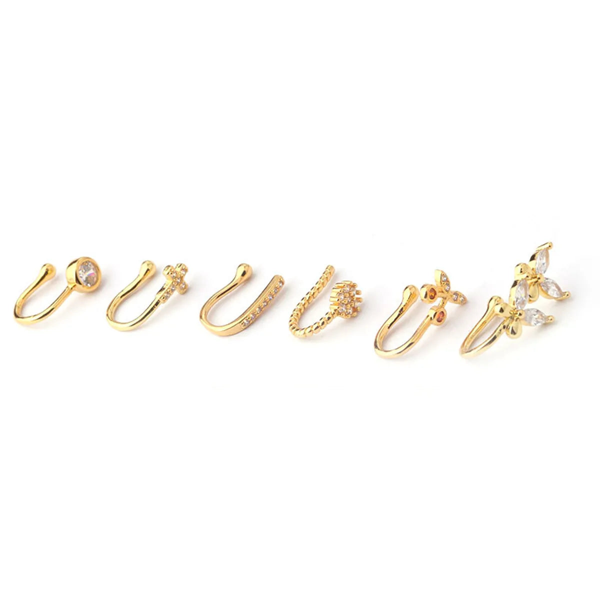 Fashion Copper Inlaid Zircon Non-porous Piercing Butterfly Shape Clip-on Nose Ring Wholesale Gooddiy