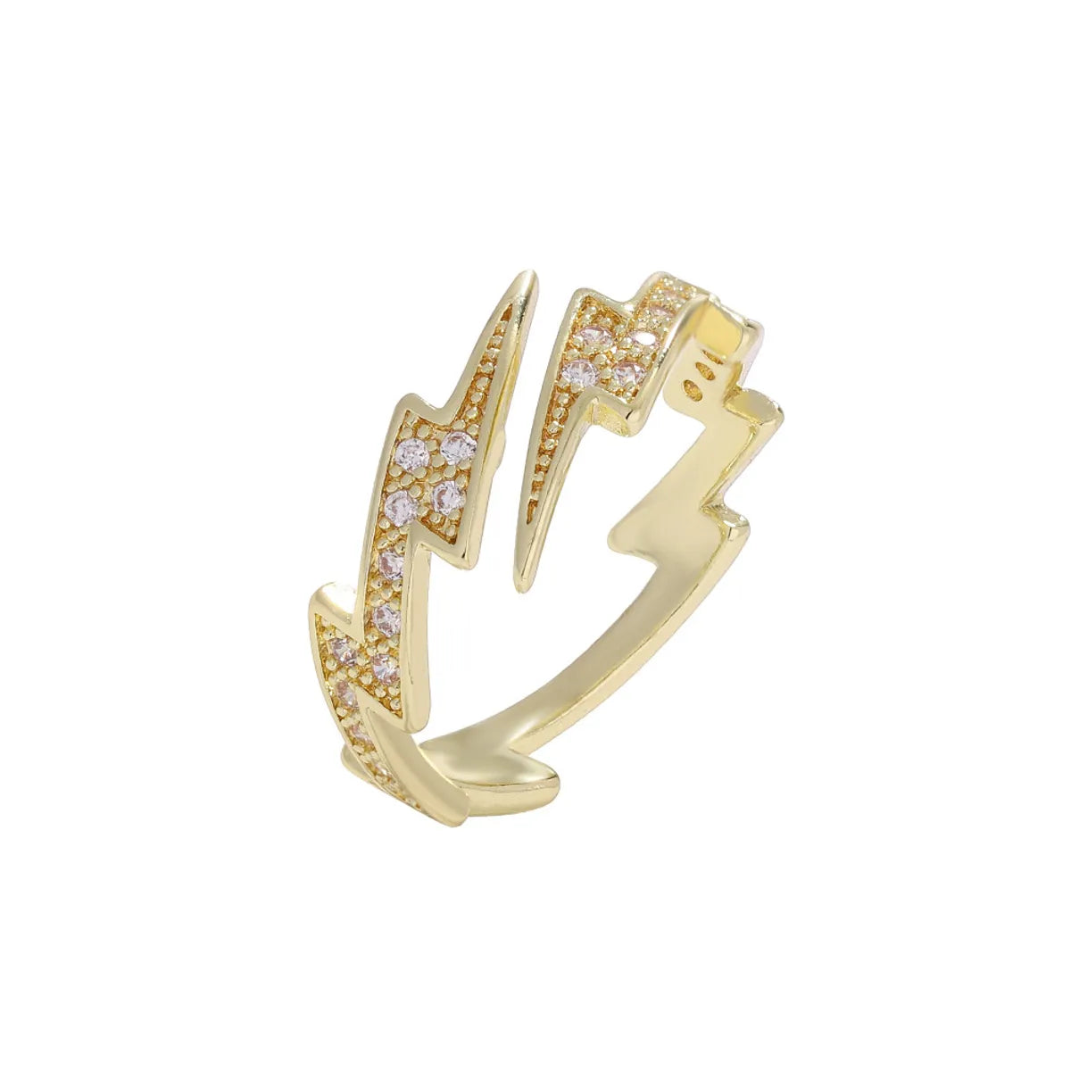 Fashion Copper Inlaid Zircon  Symmetrical Lightning Gold Ring