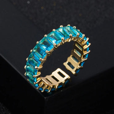 Fashion Copper Micro-encrusted Seven-color Zircon Geometric Rainbow Ring