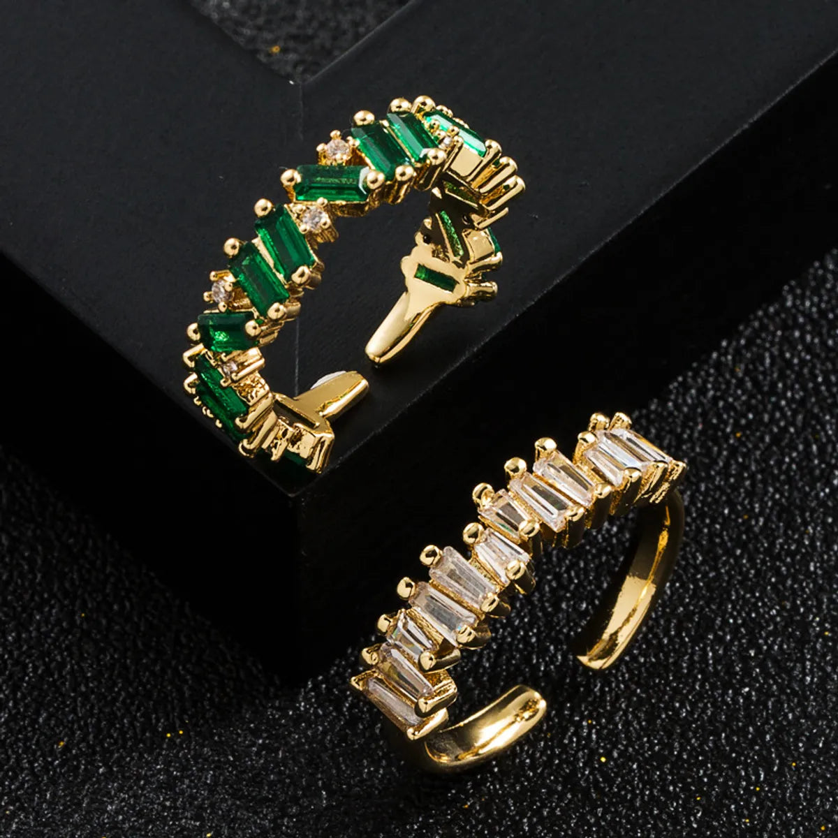 Fashion Copper-plated Real Gold Micro-encrusted Zircon Rainbow Index Finger Ring