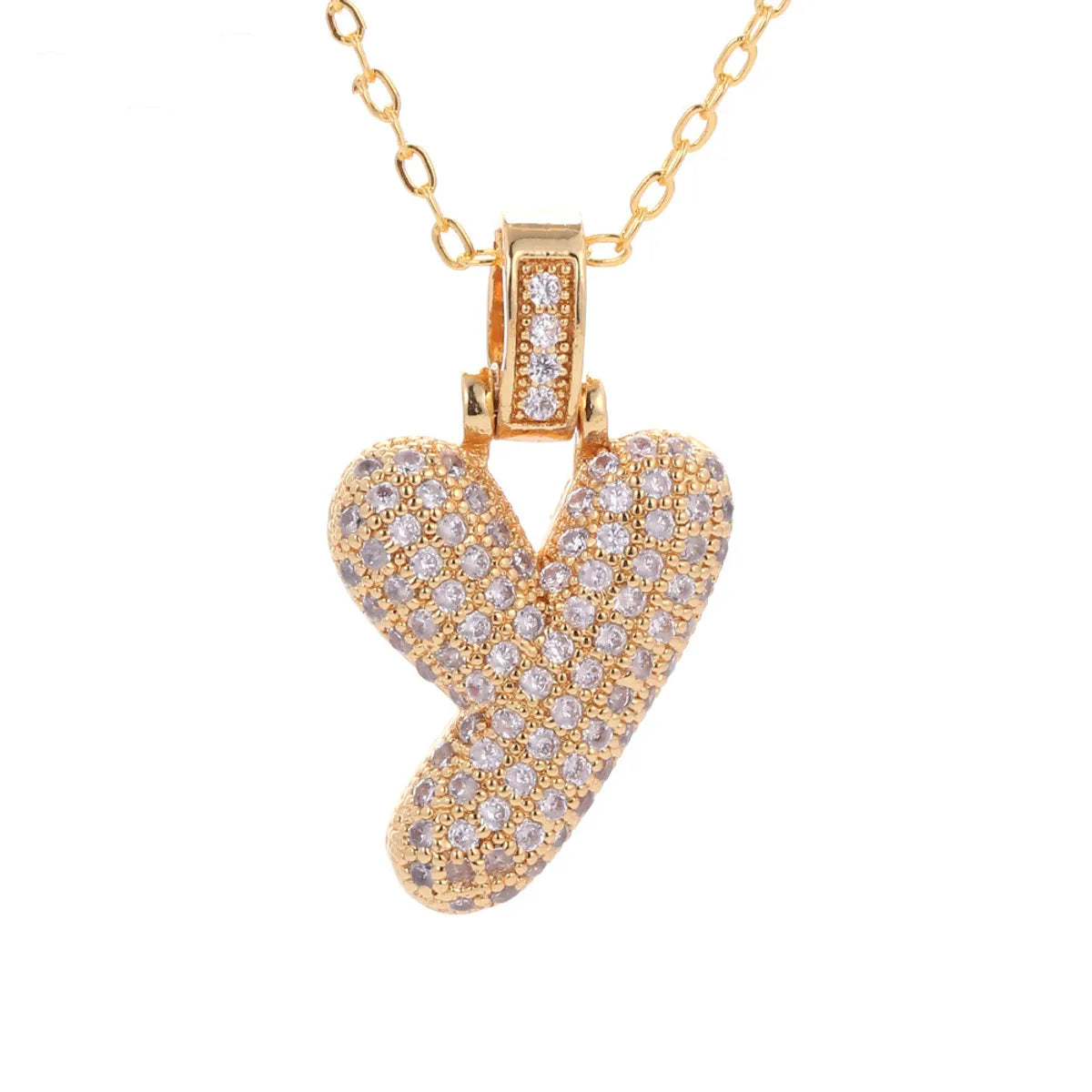 Fashion Copper Plated Real Gold Micro-inlaid Zircon Letter Pendant Necklace