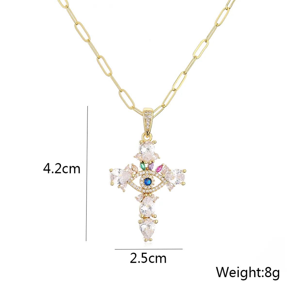 Fashion Copper Plating 18k Gold Zircon Cross Pendant Necklace Female