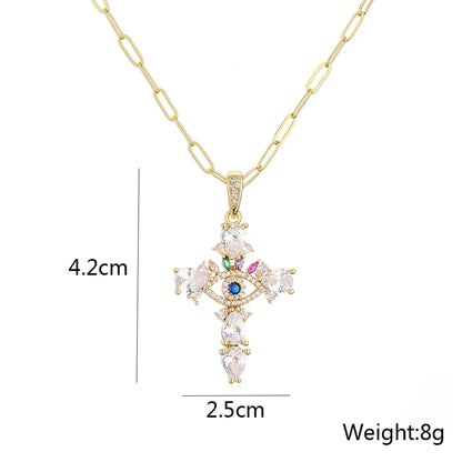 Fashion Copper Plating 18k Gold Zircon Cross Pendant Necklace Female