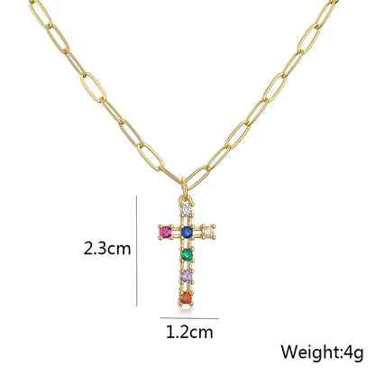 Fashion Copper Plating 18k Gold Zircon Cross Pendant Necklace Female