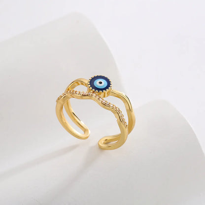 Fashion Copper Plating 18k Gold Zircon Dripping Devil's Eye Geometric Open Ring Female New