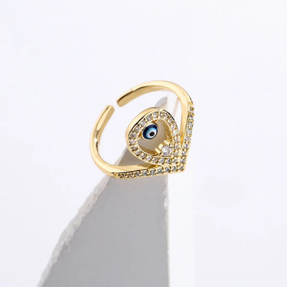 Fashion Copper Plating 18k Gold Zircon Dripping Devil's Eye Geometric Open Ring Female New