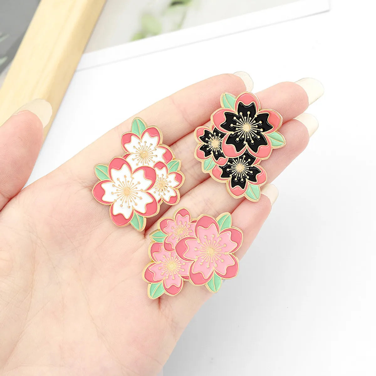 Fashion Creative Cartoon Cherry Blossom Contrast Color Alloy Brooch