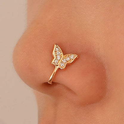 Fashion Creative Copper Perforation-free U-shaped Nasal Splint Piercing Butterfly Flower Snake-shaped Fake Nose Studs