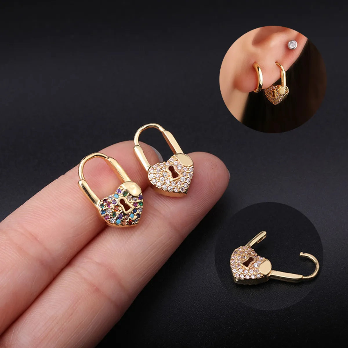 Fashion Creative Double-sided Zircon Heart-shape Alloy Earrings