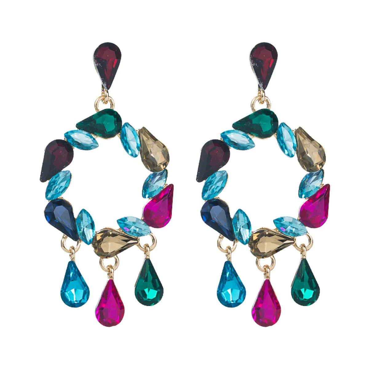 Fashion Creative Drop-shaped Colorful Rhinestone Pendant Women Alloy Earrings