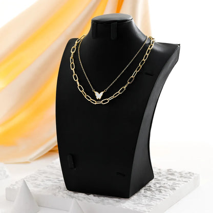 Fashion Creative Gold Plated White Butterfly Pendant Double-layer Chain Necklace