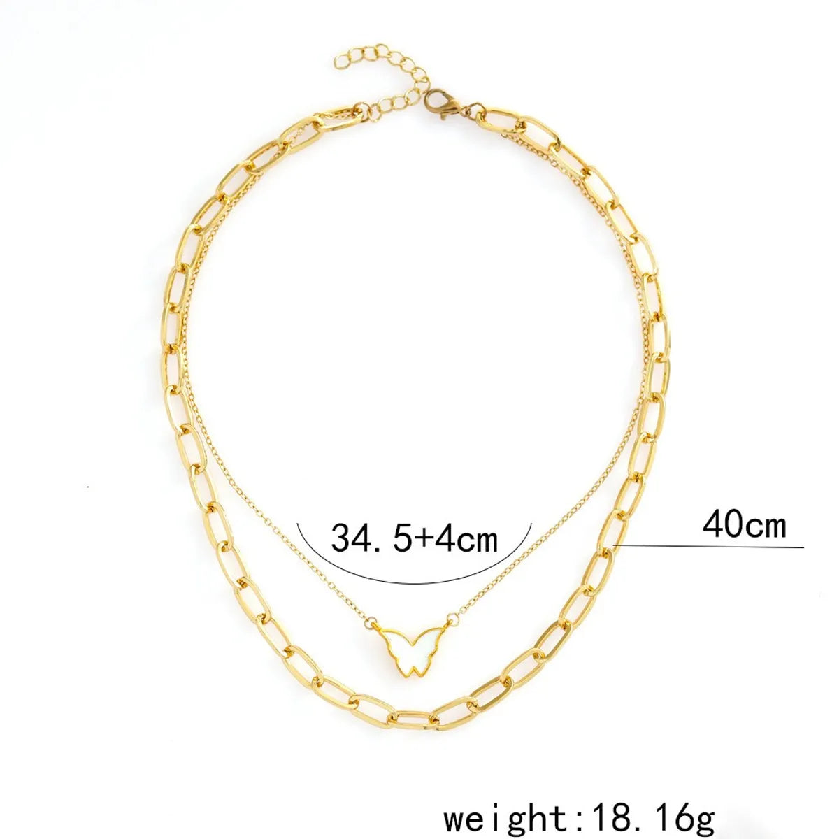 Fashion Creative Gold Plated White Butterfly Pendant Double-layer Chain Necklace