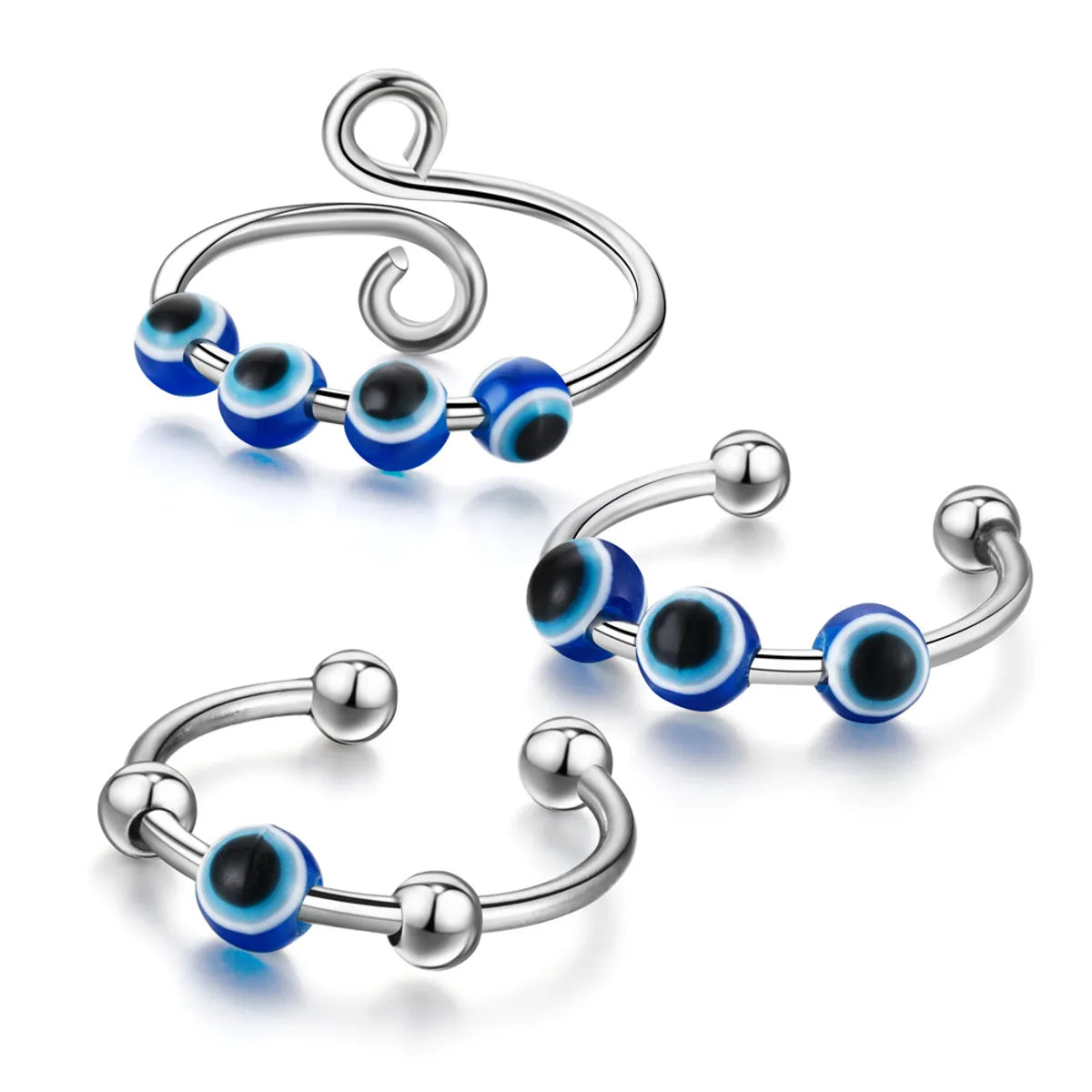 Fashion Creative Rotatable Decompression Anti-anxiety Open Mouth Devil's Eye Blue Eyes Stainless Steel Ring