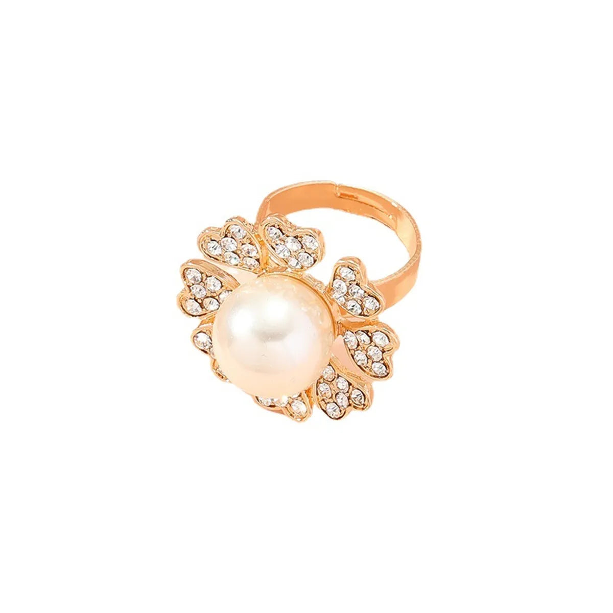 Fashion Creative Simple Diamond Pearl Clover Flower Alloy Ring