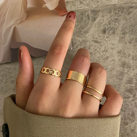 Fashion Creative Simple Fashion Geometric Chain Opening Twist Ring Three-piece Set