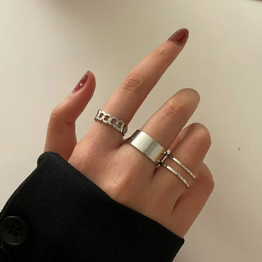 Fashion Creative Simple Fashion Geometric Chain Opening Twist Ring Three-piece Set