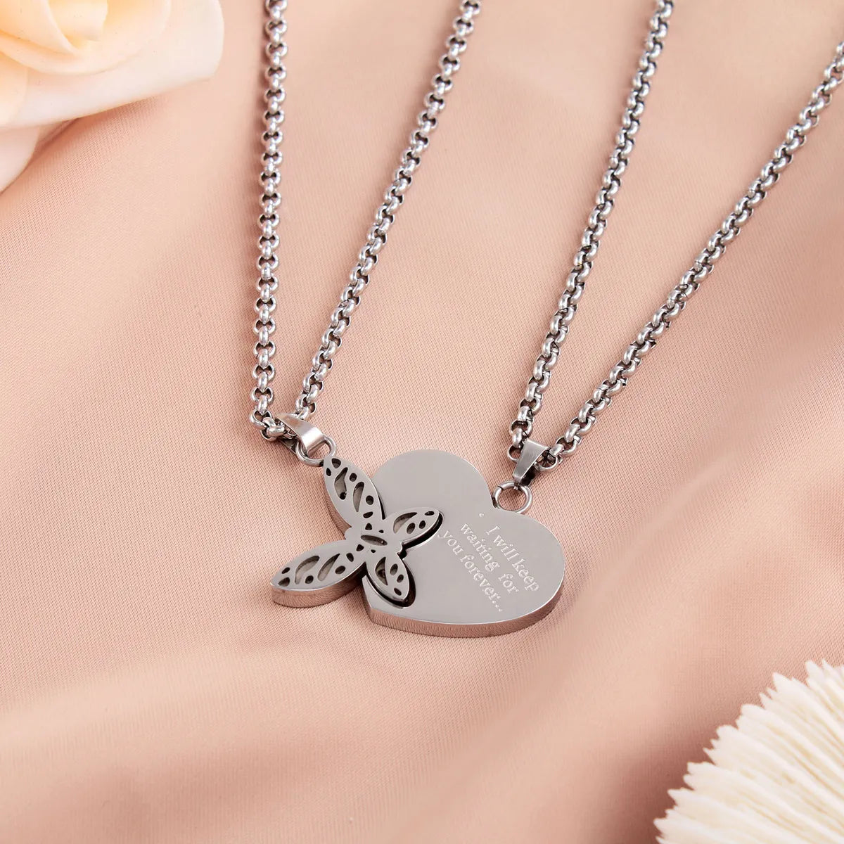 Fashion Creative Stainless Steel Butterfly Heart-shaped Necklace Set