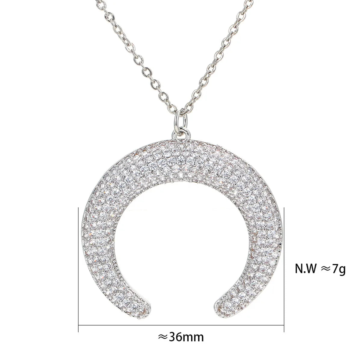 Fashion Crescent Pendant Inlaid Zircon Copper Necklace Wholesale