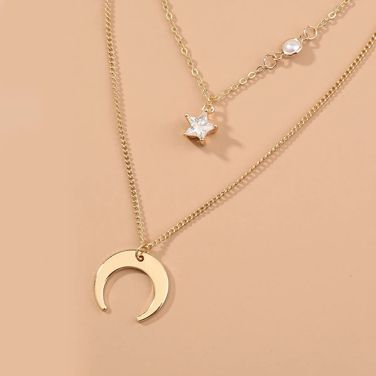 Fashion Crescent Star Zircon Pendant Multi-Layer Necklace